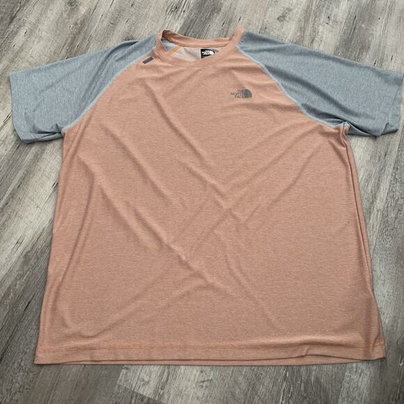 The North Face FlashDry T-Shirt Mens Sz XL Orange Gray Striped Outdoor Hiking - Picture 1 of 6